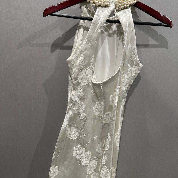 Beautiful designer beaded crystal jewel necklace Cocktail Dress sz2 cache white - Picture 6 of 7